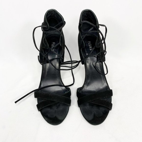 PLOMO Black Suede Ally Heeled Sandals - Picture 4 of 7